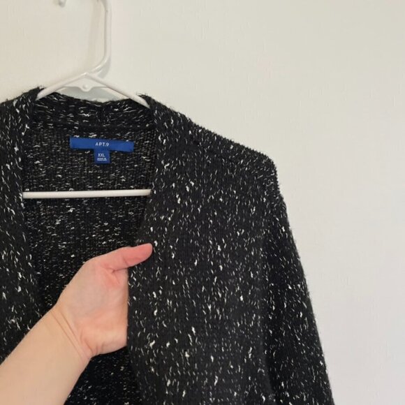 APT. 9 APT.9 Long Cardigan Black Silver Metallic Open Front Longline Sweater XXL - Picture 6 of 15